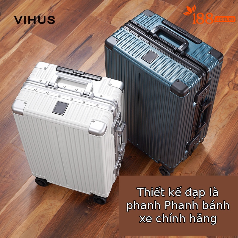 Vali khung nhôm sọc dọc nữ bánh xe phanh khóa số 24 inch — Màu đen, Màu trắng, Xanh mực