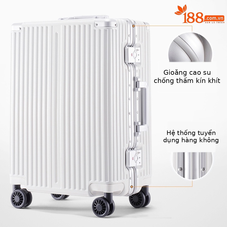 Vali khung nhôm sọc dọc nữ bánh xe phanh khóa số 24 inch — Màu đen, Màu trắng, Xanh mực