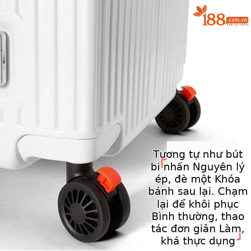 Vali khung nhôm sọc dọc nữ bánh xe phanh khóa số 24 inch — Màu đen, Màu trắng, Xanh mực