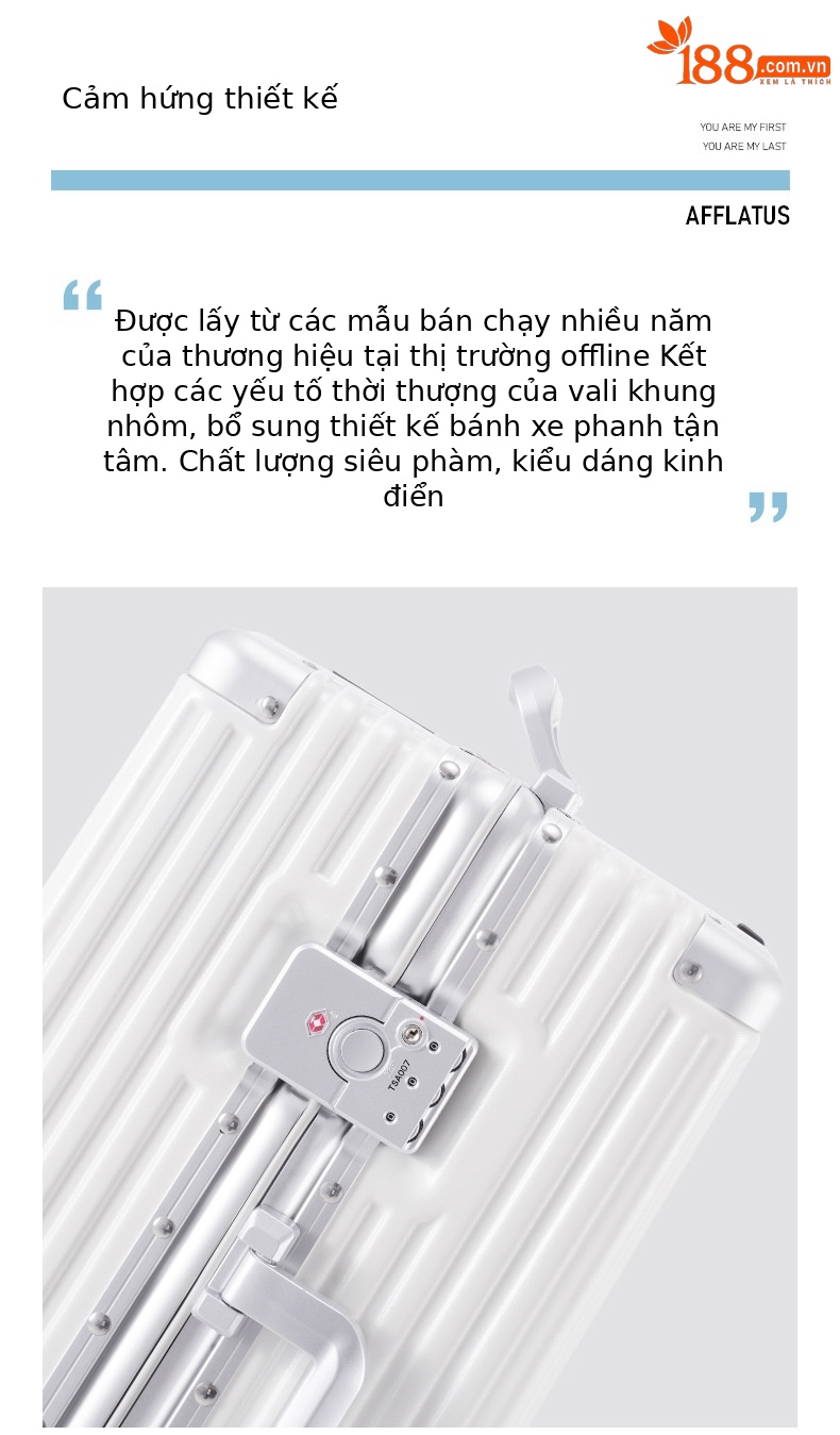 Vali khung nhôm sọc dọc nữ bánh xe phanh khóa số 24 inch — Màu đen, Màu trắng, Xanh mực chi tiết 1