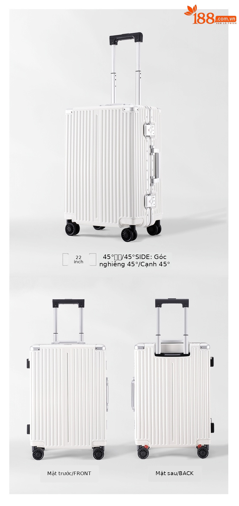 Vali khung nhôm sọc dọc nữ bánh xe phanh khóa số 24 inch — Màu đen, Màu trắng, Xanh mực chi tiết 11