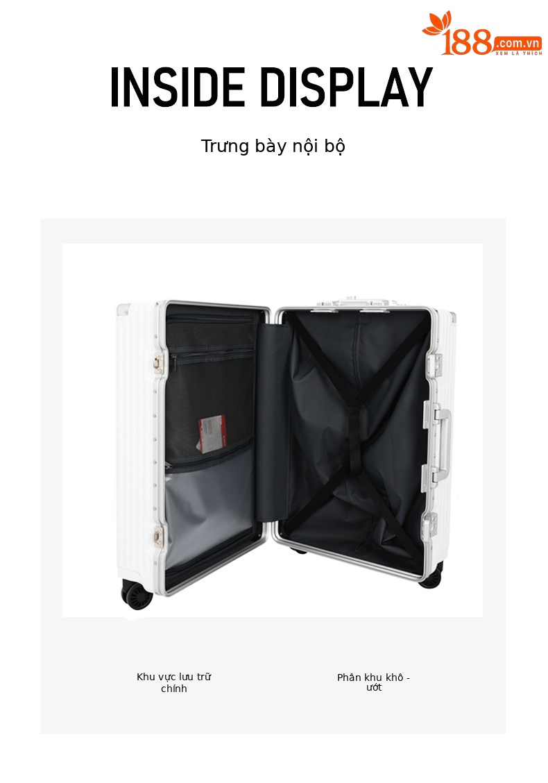 Vali khung nhôm sọc dọc nữ bánh xe phanh khóa số 24 inch — Màu đen, Màu trắng, Xanh mực chi tiết 13