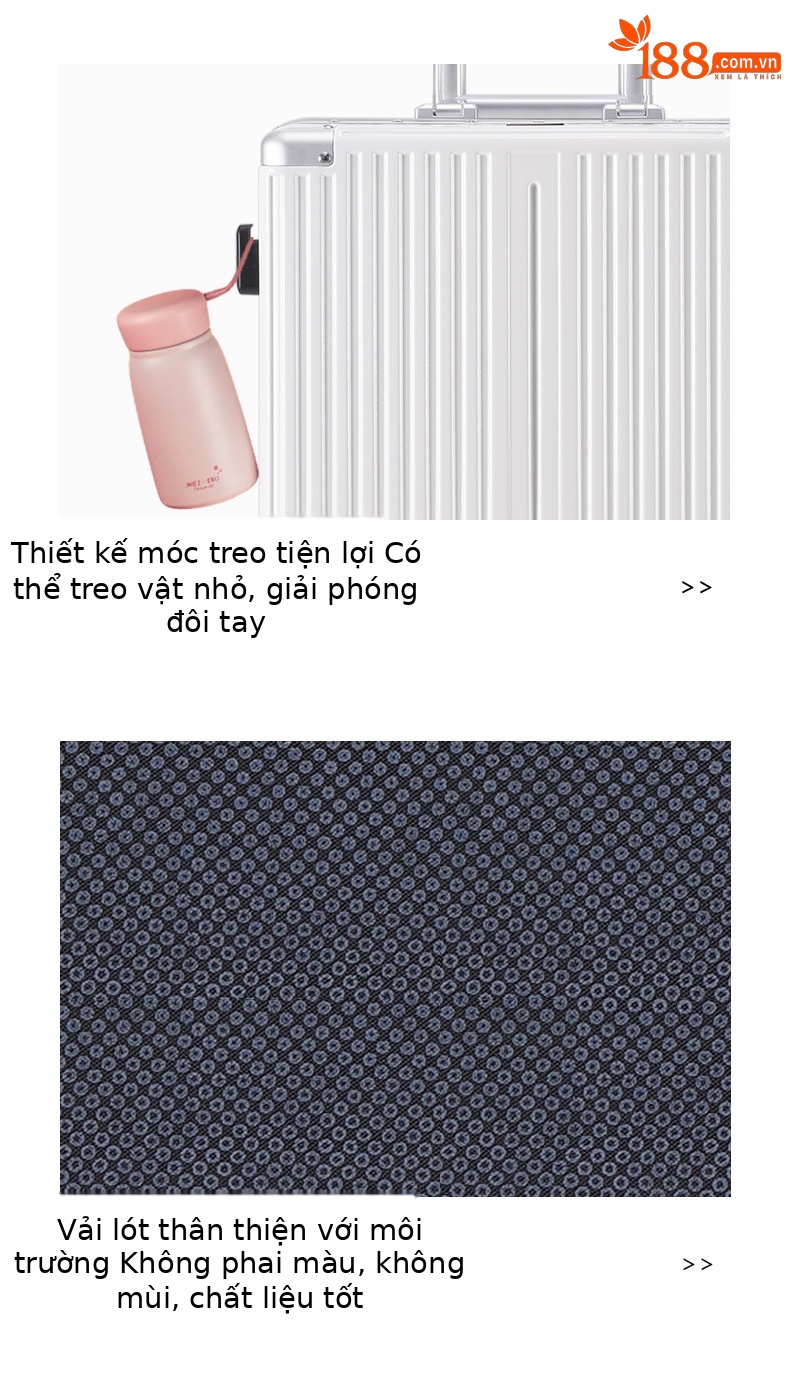 Vali khung nhôm sọc dọc nữ bánh xe phanh khóa số 24 inch — Màu đen, Màu trắng, Xanh mực chi tiết 14