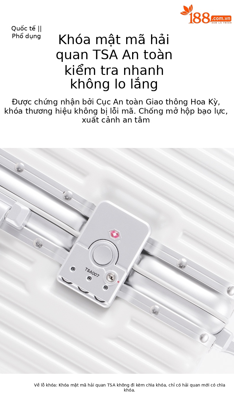 Vali khung nhôm sọc dọc nữ bánh xe phanh khóa số 24 inch — Màu đen, Màu trắng, Xanh mực chi tiết 8