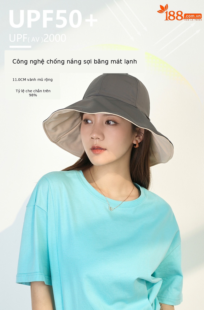 Mũ chống nắng nữ vành rộng hai mặt, chất liệu sợi mát, chống tia UV, đi biển thời trang — Tím khoai môn chi tiết 1