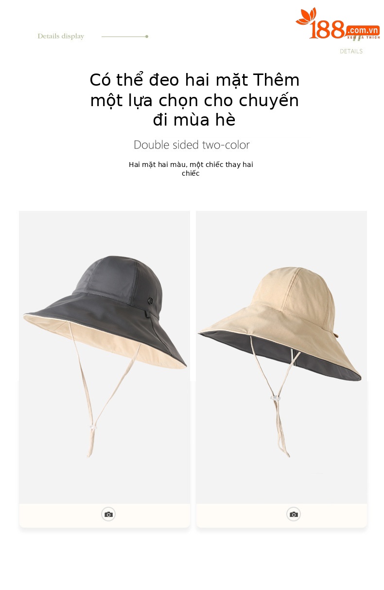Mũ chống nắng nữ vành rộng hai mặt, chất liệu sợi mát, chống tia UV, đi biển thời trang — Tím khoai môn chi tiết 3