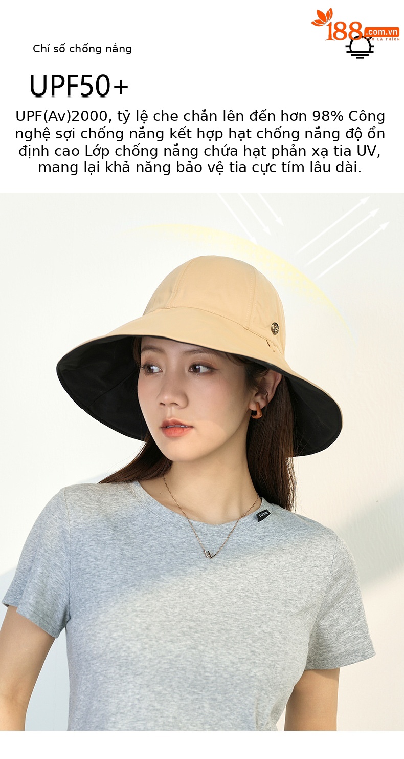 Mũ chống nắng nữ vành rộng hai mặt, chất liệu sợi mát, chống tia UV, đi biển thời trang — Tím khoai môn chi tiết 4