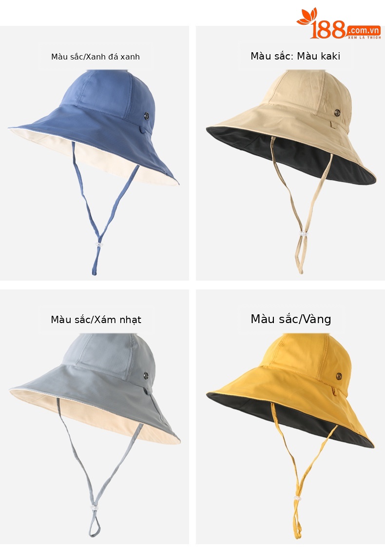 Mũ chống nắng nữ vành rộng hai mặt, chất liệu sợi mát, chống tia UV, đi biển thời trang — Tím khoai môn chi tiết 15