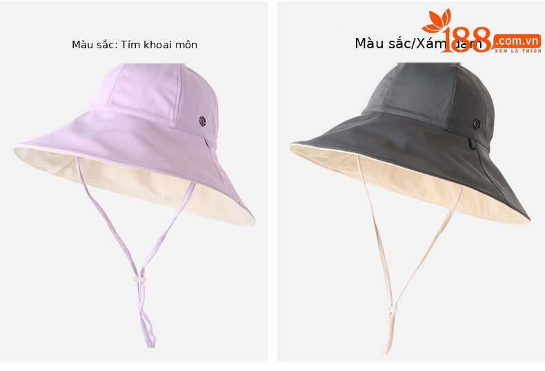 Mũ chống nắng nữ vành rộng hai mặt, chất liệu sợi mát, chống tia UV, đi biển thời trang — Tím khoai môn chi tiết 16