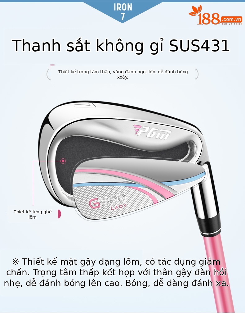 Gậy đánh golf nữ số 7 bằng thép không gỉ, tay phải, thân carbon hoặc thép — TIG035-Thanh carbon màu hồng 7 #, TIG035-Thanh carbon 7 # màu xanh, TIG035-Trục thép 7 # chi tiết 3