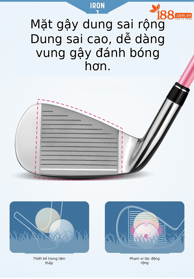 Gậy đánh golf nữ số 7 bằng thép không gỉ, tay phải, thân carbon hoặc thép — TIG035-Thanh carbon màu hồng 7 #, TIG035-Thanh carbon 7 # màu xanh, TIG035-Trục thép 7 # chi tiết 4