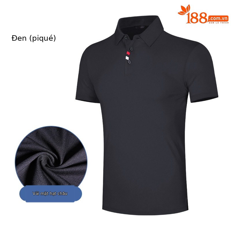 Áo thun golf nam ngắn tay thoáng khí nhanh khô chất liệu vải goff — Tay ngắn màu đen (Vải đính cườm) Tay ngắn màu đen (Vải đính cườm), Màu xanh navy, Màu hồng, Tay áo ngắn màu đen (Vải Lụa Sữa)