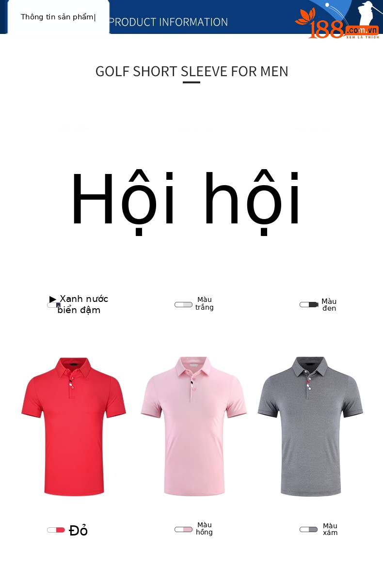 Áo thun golf nam ngắn tay thoáng khí nhanh khô chất liệu vải goff — Tay ngắn màu đen (Vải đính cườm) Tay ngắn màu đen (Vải đính cườm), Màu xanh navy, Màu hồng, Tay áo ngắn màu đen (Vải Lụa Sữa) chi tiết 3