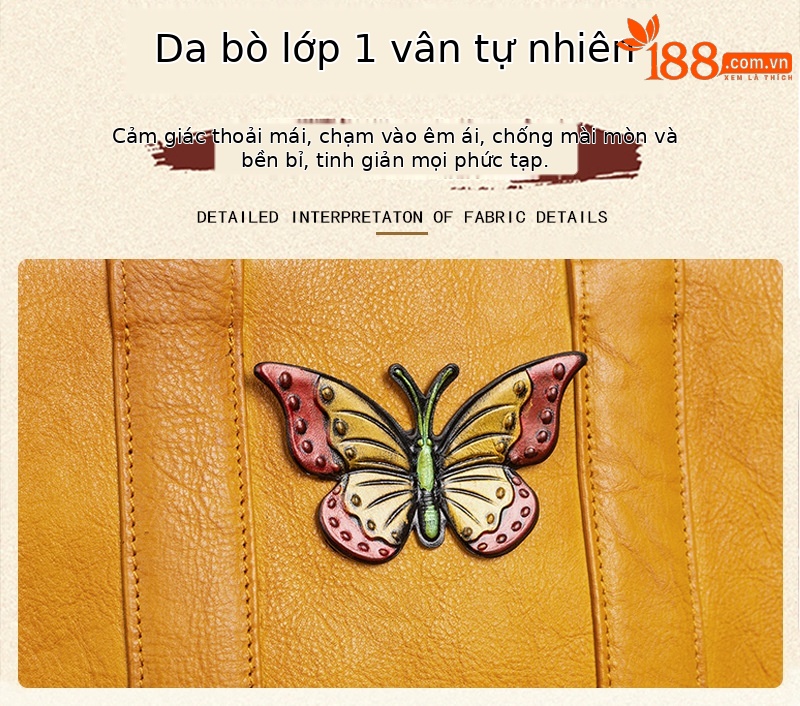 Túi xách tay nữ da bò thật dập nổi thủ công phong cách cổ điển — Nâu cổ điển, Xám cổ điển chi tiết 2