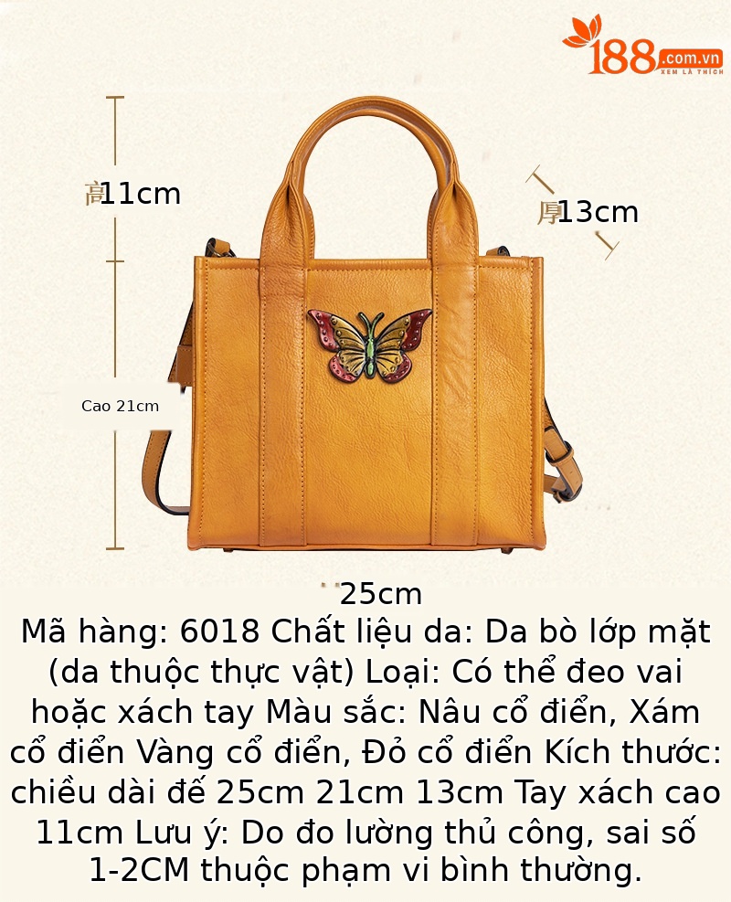 Túi xách tay nữ da bò thật dập nổi thủ công phong cách cổ điển — Nâu cổ điển, Xám cổ điển chi tiết 3