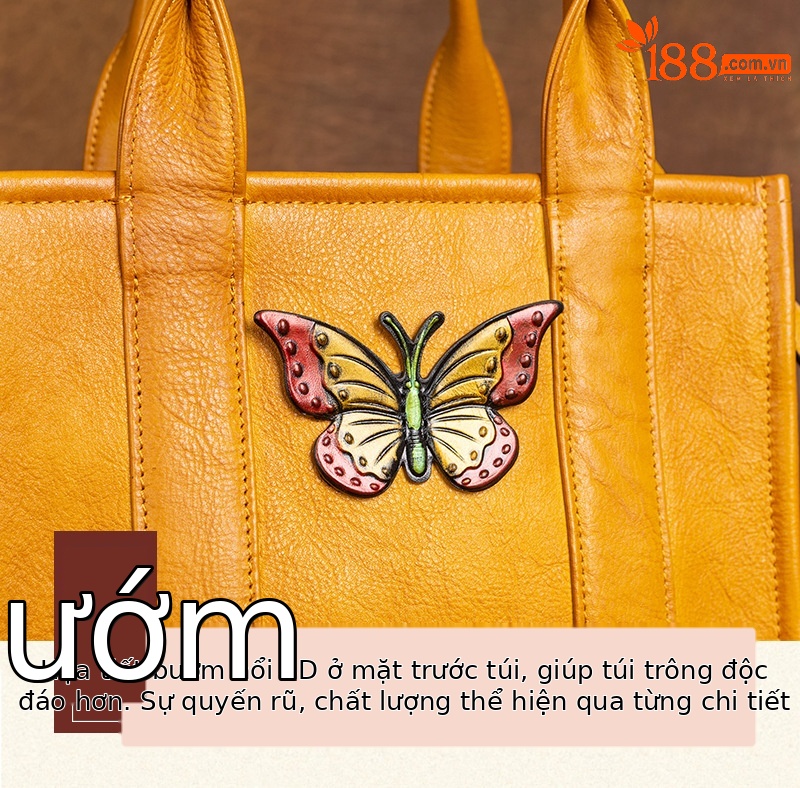 Túi xách tay nữ da bò thật dập nổi thủ công phong cách cổ điển — Nâu cổ điển, Xám cổ điển chi tiết 11