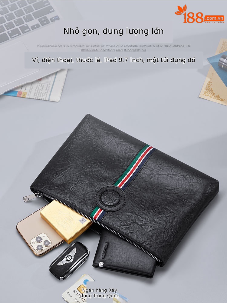 Túi clutch nam da bò thật phong bì tối giản chi tiết 3