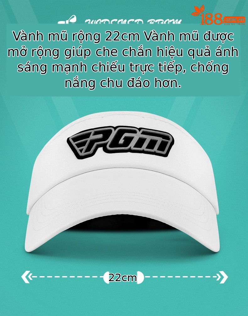 Mũ chống nắng nữ PGM vành rộng 22cm dây thun co giãn — MZ033 nữ Mũ rỗng màu xanh, MZ033 nữ Mũ rỗng màu trắng, MZ033 nữ Mũ rỗng màu đen, MZ033 nữ Mũ rỗng màu hồng chi tiết 3