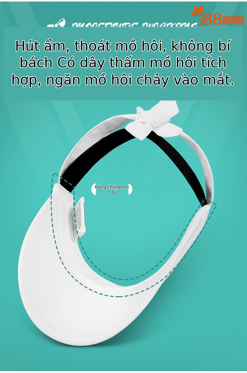 Mũ chống nắng nữ PGM vành rộng 22cm dây thun co giãn — MZ033 nữ Mũ rỗng màu xanh, MZ033 nữ Mũ rỗng màu trắng, MZ033 nữ Mũ rỗng màu đen, MZ033 nữ Mũ rỗng màu hồng chi tiết 5