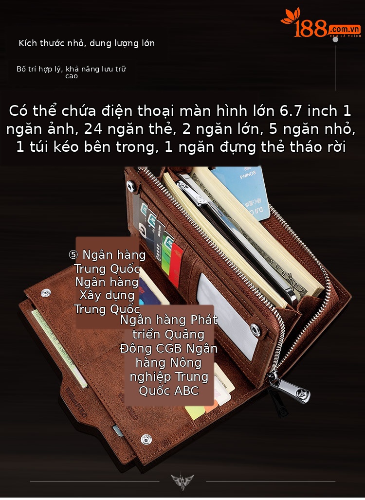 Ví da nam dài nhiều ngăn chống trộm thẻ từ, dung lượng lớn chi tiết 6