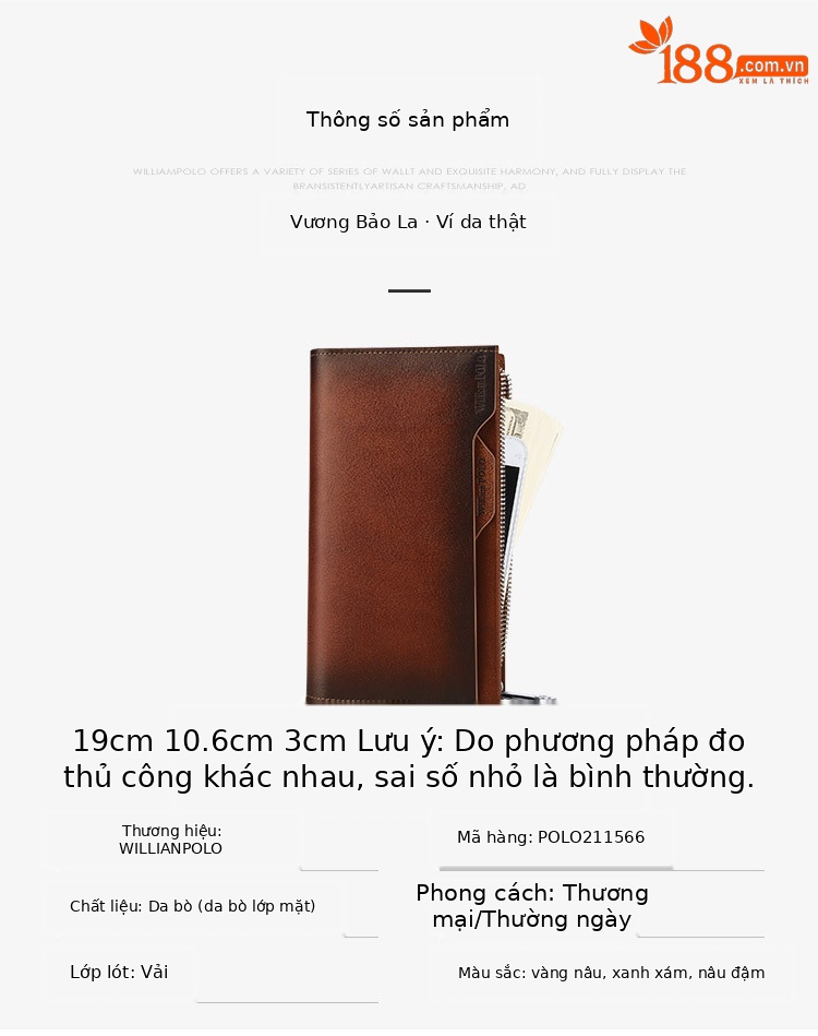 Ví da nam dài nhiều ngăn chống trộm thẻ từ, dung lượng lớn chi tiết 9