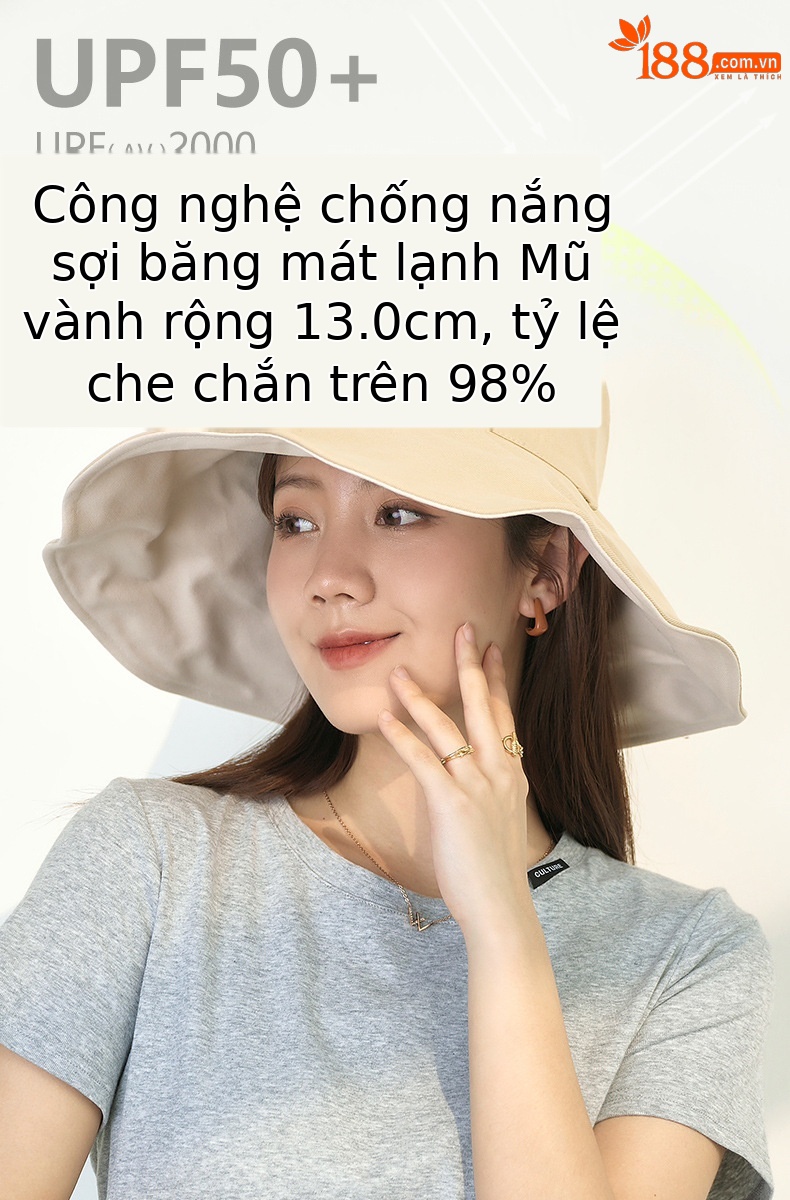 Mũ bucket chống nắng hai mặt vành rộng cho nữ, chống tia UV, gấp gọn đi biển — Kaki sâu chi tiết 1