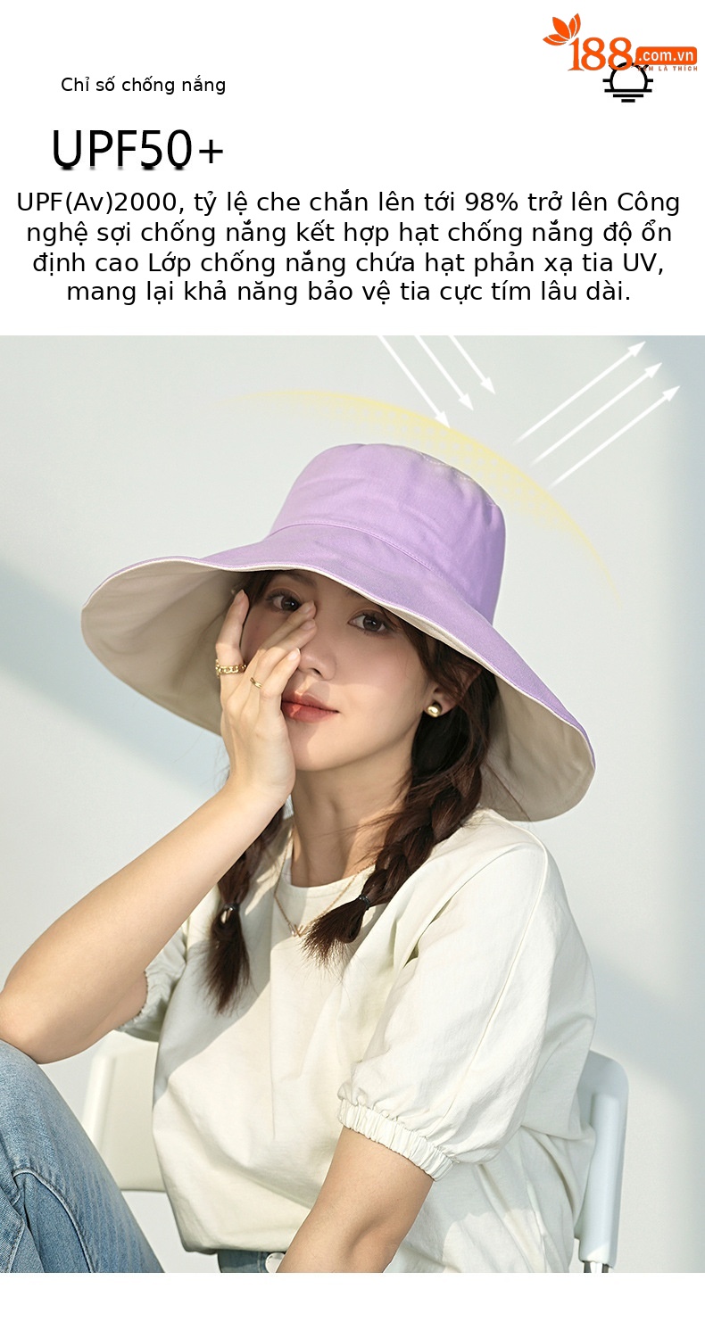 Mũ bucket chống nắng hai mặt vành rộng cho nữ, chống tia UV, gấp gọn đi biển — Kaki sâu chi tiết 4