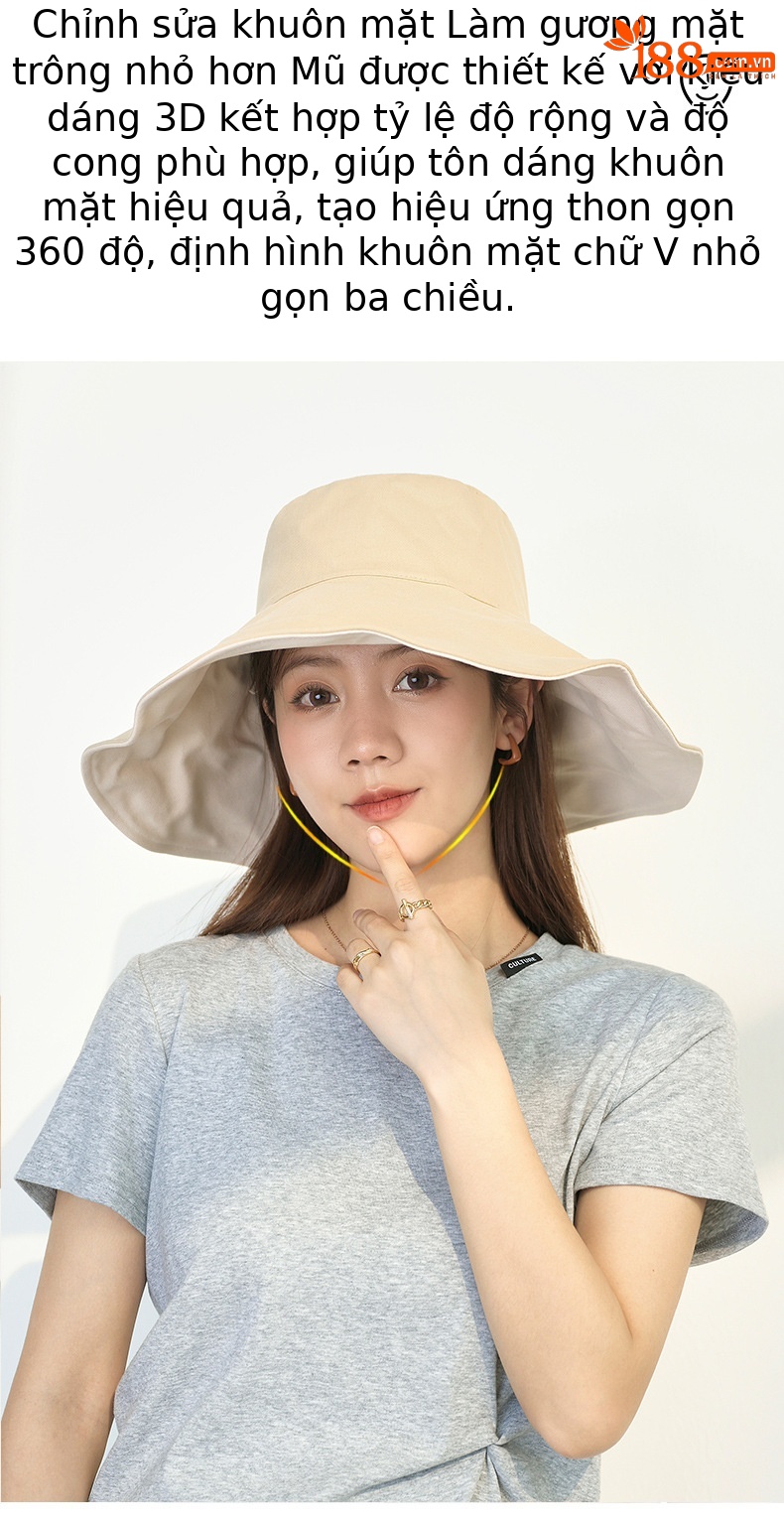 Mũ bucket chống nắng hai mặt vành rộng cho nữ, chống tia UV, gấp gọn đi biển — Kaki sâu chi tiết 10