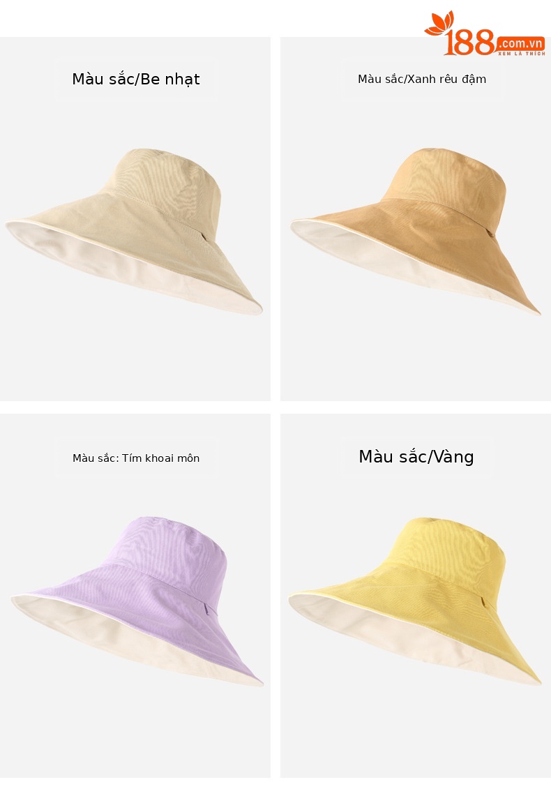 Mũ bucket chống nắng hai mặt vành rộng cho nữ, chống tia UV, gấp gọn đi biển — Kaki sâu chi tiết 15