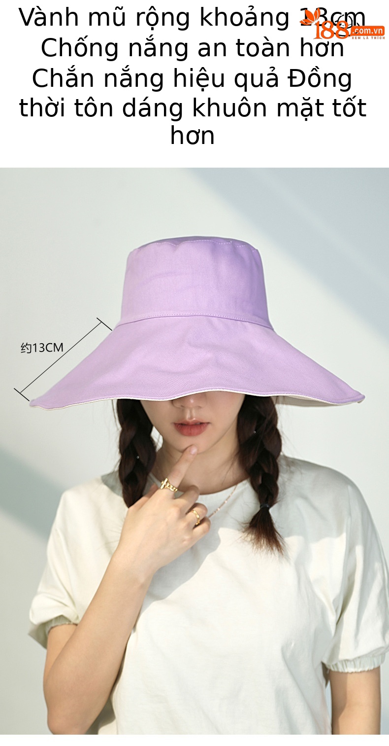 Mũ bucket chống nắng hai mặt vành rộng cho nữ, chống tia UV, gấp gọn đi biển — Kaki sâu chi tiết 7