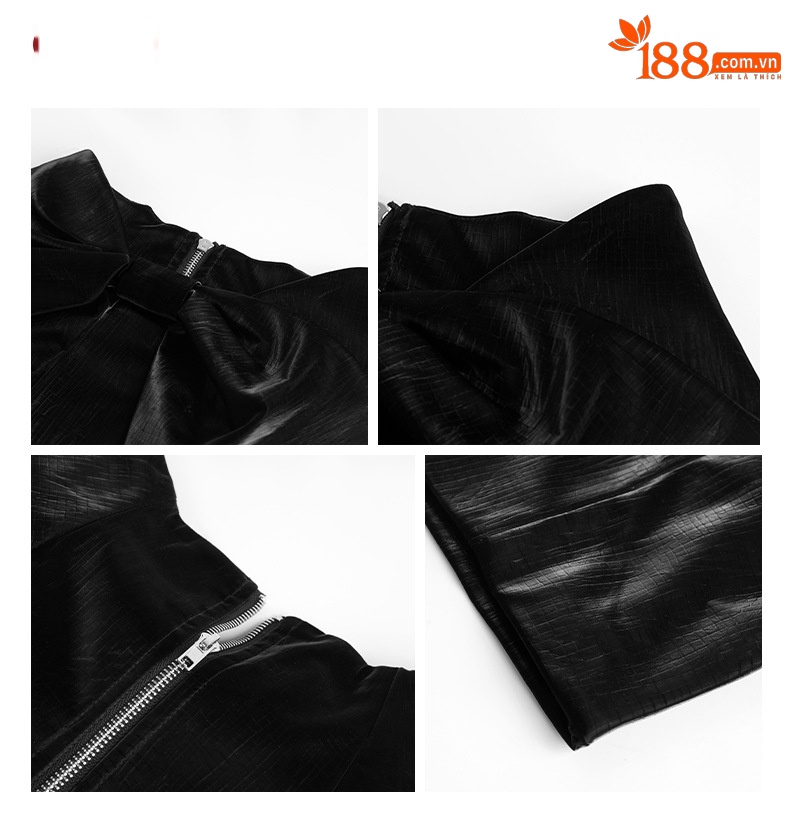 Chân váy bodycon xếp ly nơ cao eo dáng midi thời trang nữ — Màu đen chi tiết 1