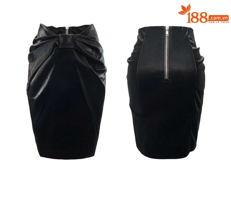 Chân váy bodycon xếp ly nơ cao eo dáng midi thời trang nữ — Màu đen chi tiết 2