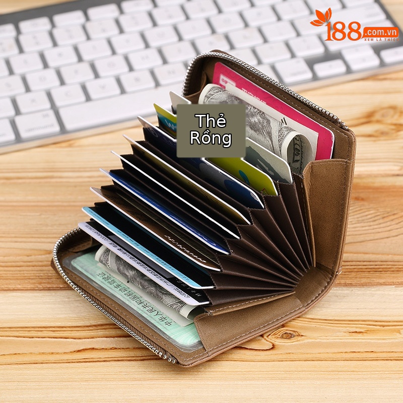 Ví card holder da bò nam nhiều ngăn thẻ đựng bằng lái xe và tiền lẻ