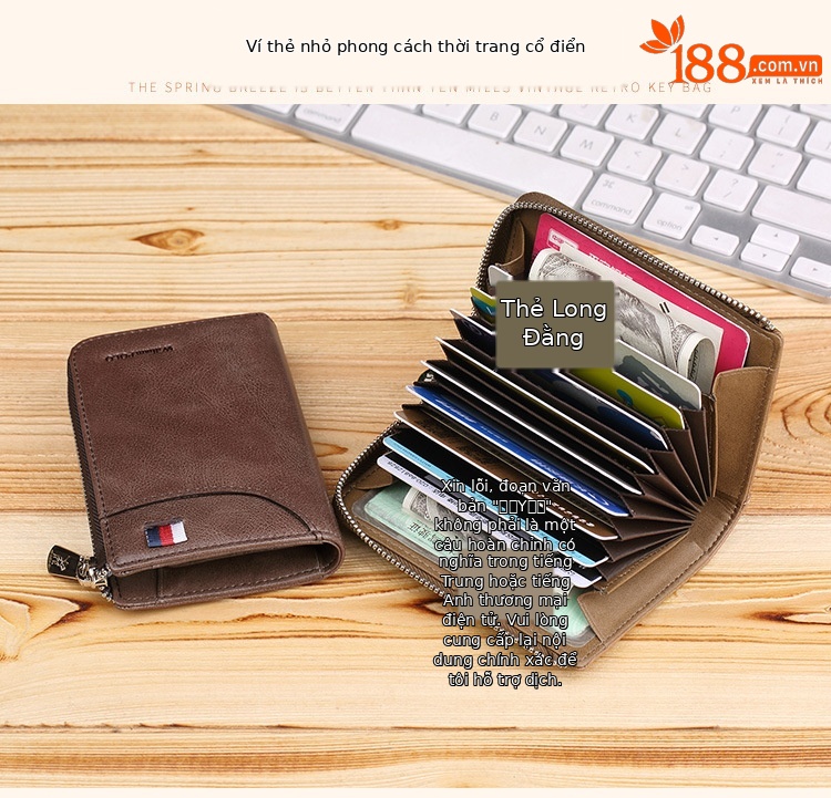 Ví card holder da bò nam nhiều ngăn thẻ đựng bằng lái xe và tiền lẻ chi tiết 2