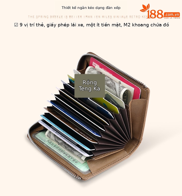 Ví card holder da bò nam nhiều ngăn thẻ đựng bằng lái xe và tiền lẻ chi tiết 3