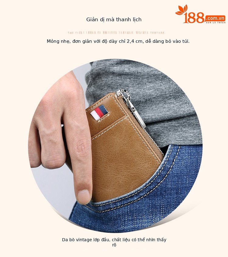 Ví card holder da bò nam nhiều ngăn thẻ đựng bằng lái xe và tiền lẻ chi tiết 4