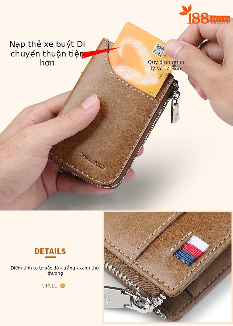 Ví card holder da bò nam nhiều ngăn thẻ đựng bằng lái xe và tiền lẻ chi tiết 5