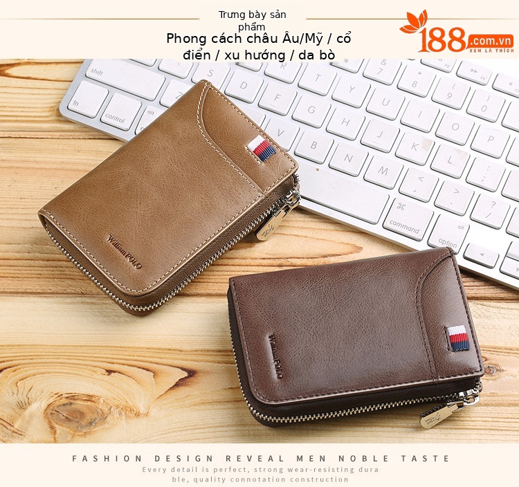 Ví card holder da bò nam nhiều ngăn thẻ đựng bằng lái xe và tiền lẻ chi tiết 8
