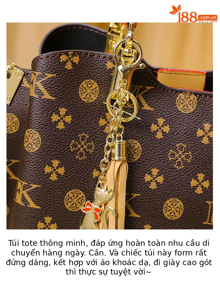Túi tote da thật nữ cỡ lớn phong cách đơn giản tiện dụng đi làm — Kaki hoa văn cũ, Màu nâu vân MK, Màu cà phê vân MK chi tiết 1