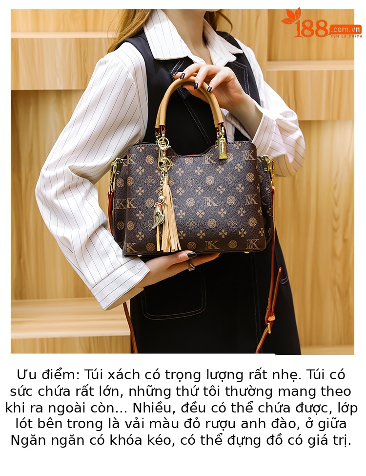 Túi tote da thật nữ cỡ lớn phong cách đơn giản tiện dụng đi làm — Kaki hoa văn cũ, Màu nâu vân MK, Màu cà phê vân MK chi tiết 2