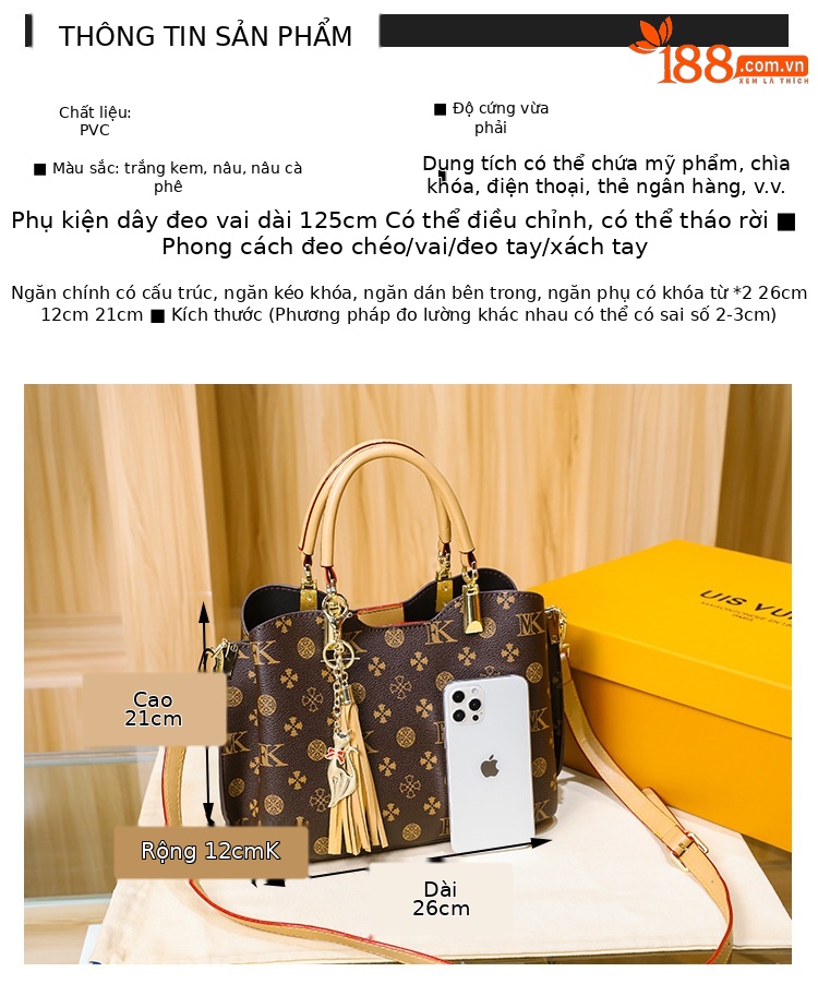 Túi tote da thật nữ cỡ lớn phong cách đơn giản tiện dụng đi làm — Kaki hoa văn cũ, Màu nâu vân MK, Màu cà phê vân MK chi tiết 4