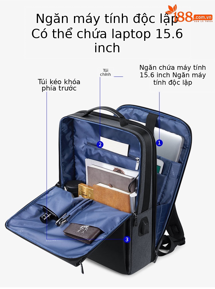 Ba lô nam chống nước đa năng Hoàng đế Paul, đựng laptop 15.6 inch chi tiết 5