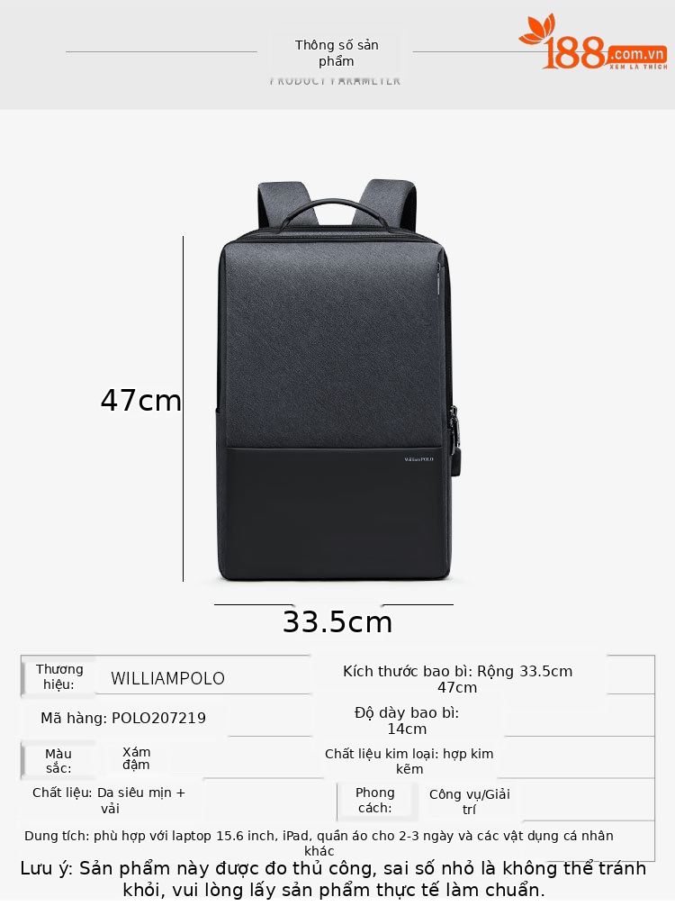 Ba lô nam chống nước đa năng Hoàng đế Paul, đựng laptop 15.6 inch chi tiết 17