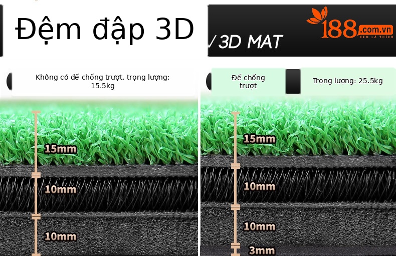 Đệm đánh golf PGM 3D hai lớp 1.5x1.5m cho sân tập — Miếng đệm 3D (không có đáy chống trượt), Miếng đệm 3D (có đáy chống trượt), Đệm dán (không có đáy chống trượt), Đệm dán (có đáy chống trượt) chi tiết 11