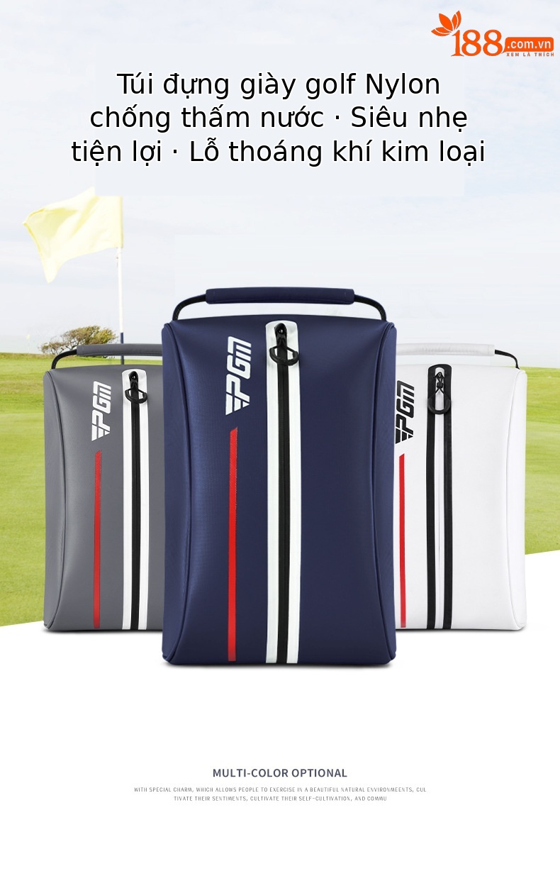 Túi đựng giày golf PGM siêu nhẹ xách tay vải nylon chống thấm 32x22x11cm — XB006-màu xanh đậm, XB006-màu đỏ, XB006-màu xám, XB006-màu trắng chi tiết 2
