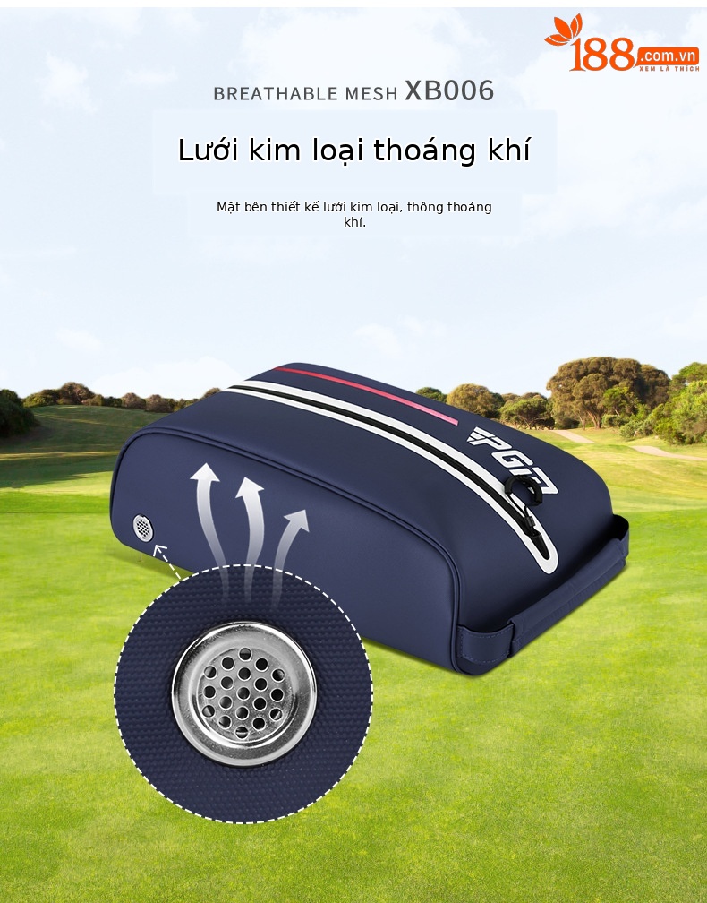 Túi đựng giày golf PGM siêu nhẹ xách tay vải nylon chống thấm 32x22x11cm — XB006-màu xanh đậm, XB006-màu đỏ, XB006-màu xám, XB006-màu trắng chi tiết 5