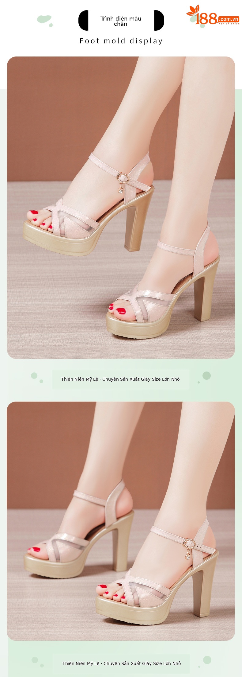 Sandal cao gót nữ hở mũi đế xuồng platform gót dày 9 cm — Màu đen, Màu súng, Màu hồng chi tiết 5