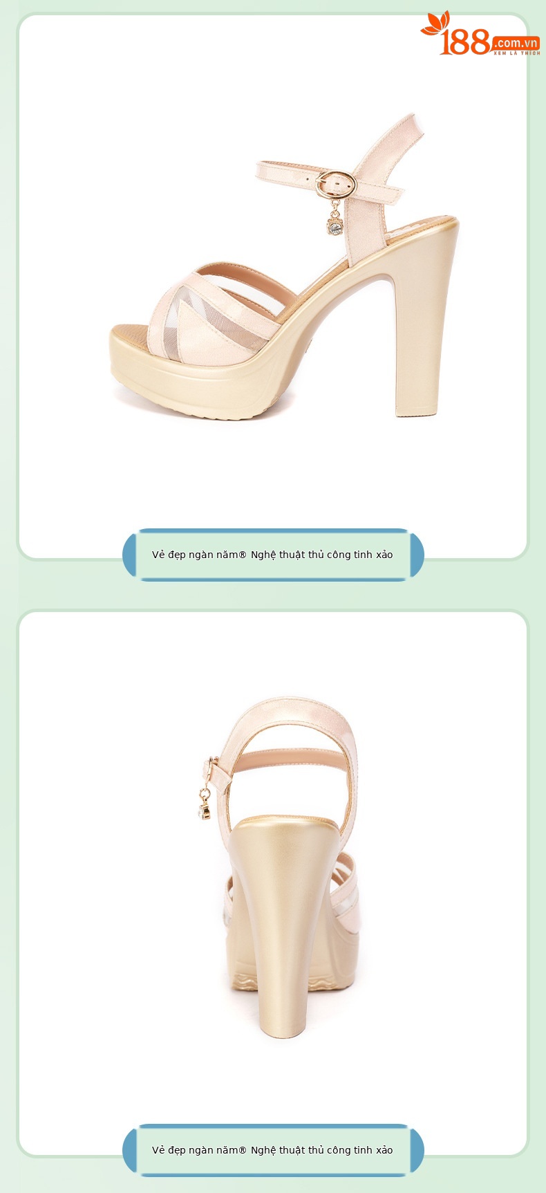Sandal cao gót nữ hở mũi đế xuồng platform gót dày 9 cm — Màu đen, Màu súng, Màu hồng chi tiết 9