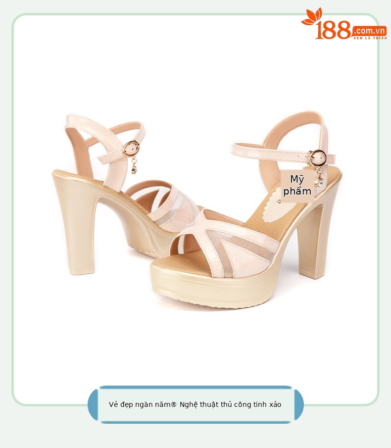 Sandal cao gót nữ hở mũi đế xuồng platform gót dày 9 cm — Màu đen, Màu súng, Màu hồng chi tiết 11