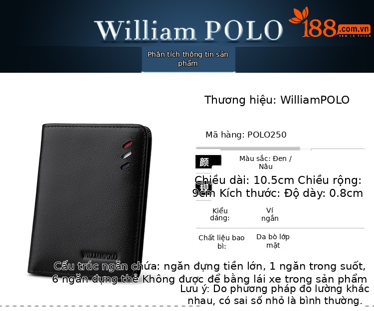 Ví nam siêu mỏng da bò Emperor Paul gập mini chi tiết 1